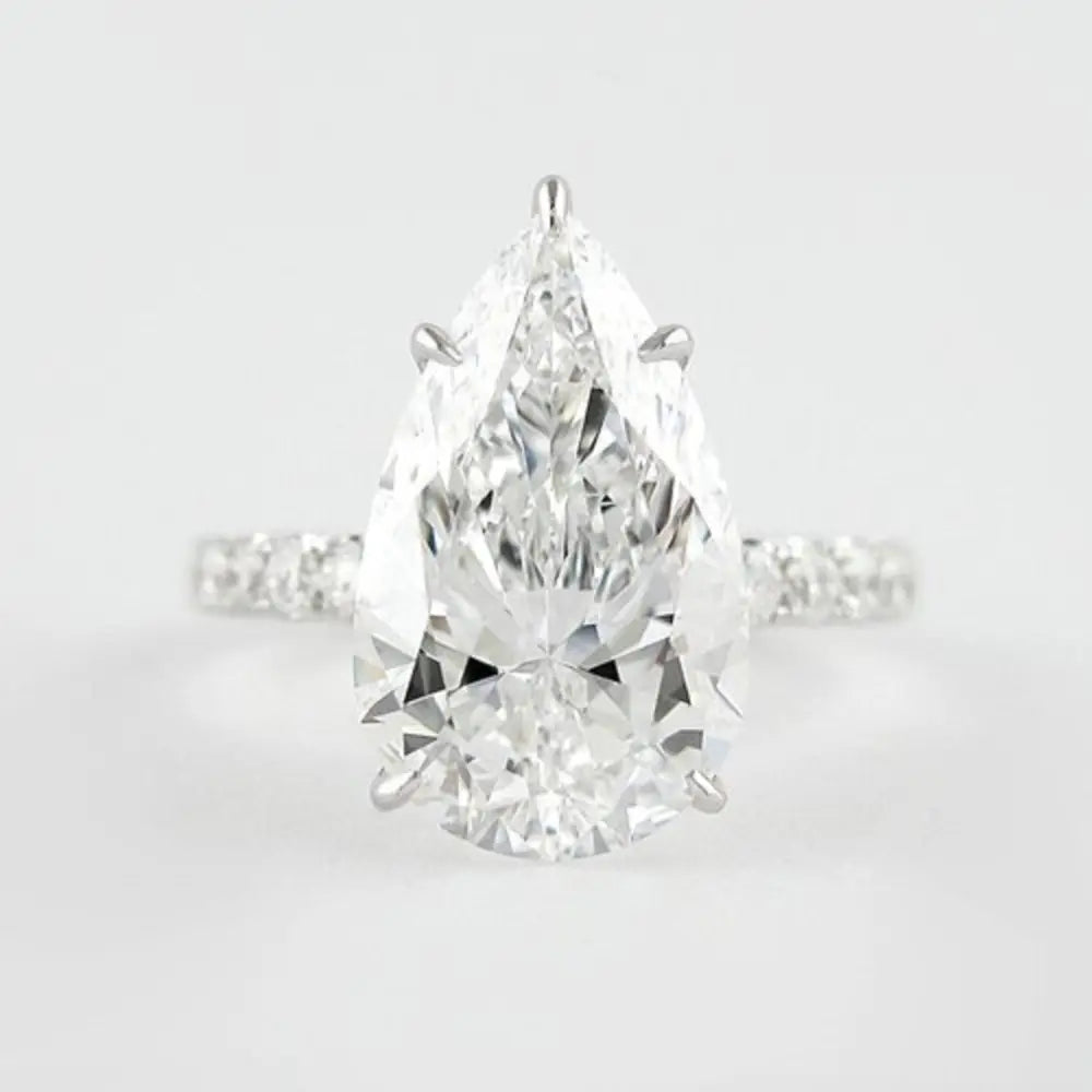 3 Ct Pear Cut Moissanite Engagement Ring with Jewelry Certificate - Rings