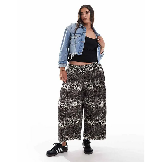 Animal Print Wide Leg Pants with Side Pockets for Stylish Comfort - Women