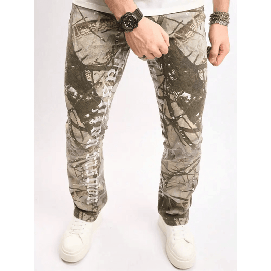 Army Green Camo Skinny Denim Pants with Zipper Closure - Total Trendz