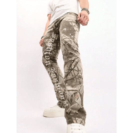 Army Green Camo Skinny Denim Pants with Zipper Closure - Total Trendz