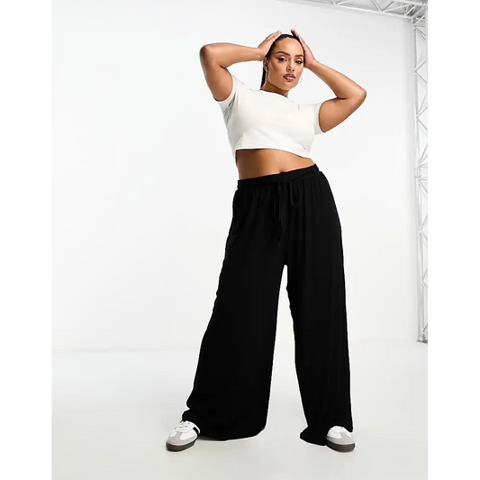 ASOS Design Curve Black Wide Leg Trouser with Tie Belt - Women