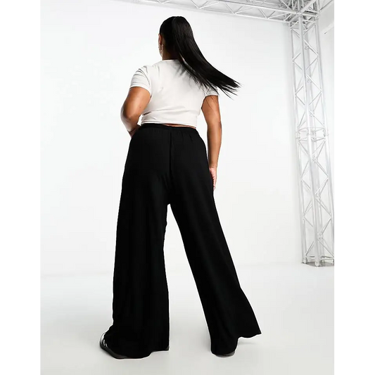 ASOS Design Curve Black Wide Leg Trouser with Tie Belt - Women