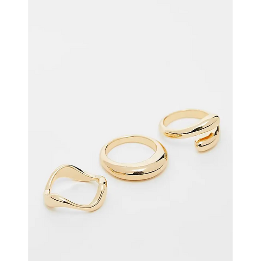 ASOS Design Curve Gold Tone Pack of 3 Mixed Minimal Rings - Women