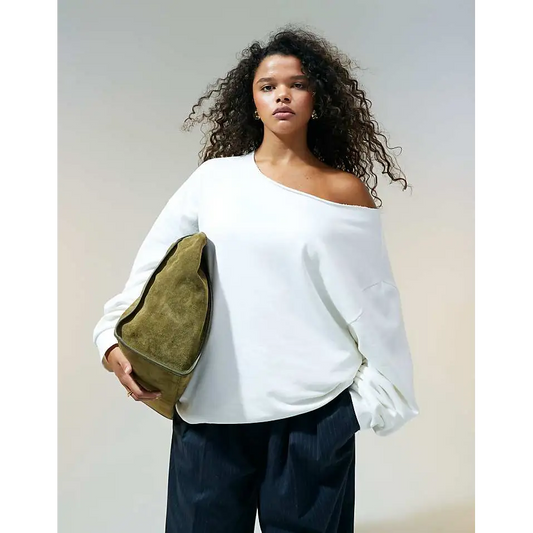 ASOS Design Curve Off-Shoulder Oversized Sweatshirt in White - Women