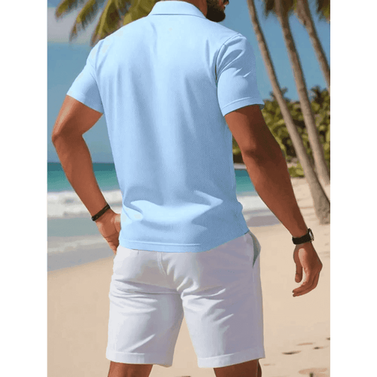 Baby Blue Short Sleeve Polo with Regular Fit and Slight Stretch - Total Trendz