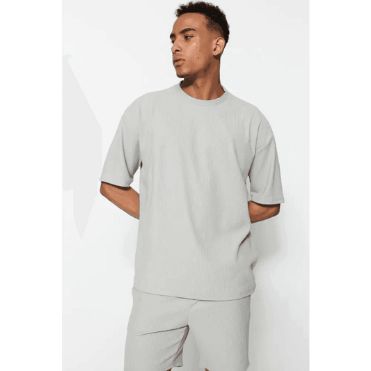 Basic Gray Knit Crew Neck Short Sleeve Casual Clothing - Total Trendz