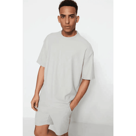 Basic Gray Knit Crew Neck Short Sleeve Casual Clothing - Total Trendz