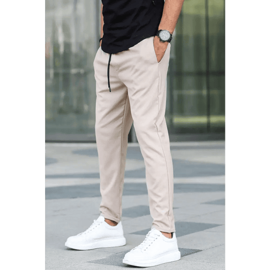 Beige Straight Leg Casual Dress Pants with Double Pockets - Total Trendz