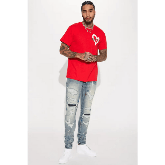 Big & Tall Men's Short Sleeve Crew Neck Print T-Shirt in Red - Total Trendz