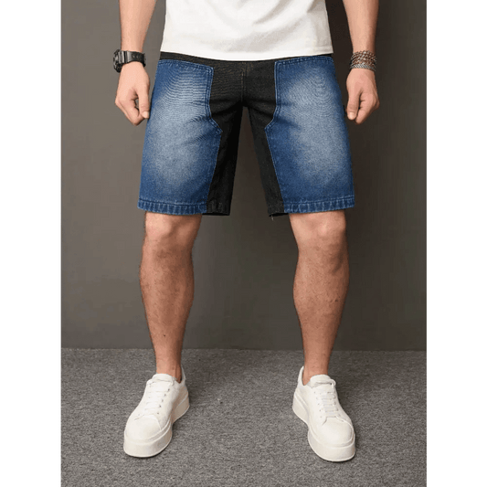 Black Colorblock Denim Bermuda Shorts for Casual Clothing - Total Trendz