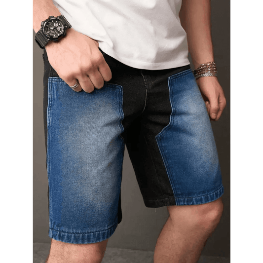 Black Colorblock Denim Bermuda Shorts for Casual Clothing - Total Trendz