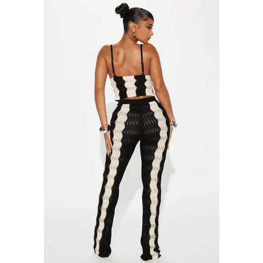 Black Combo Sweater Pant Set with Adjustable Spaghetti Straps - Total Trendz