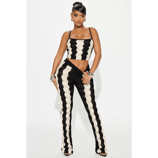 Black Combo Sweater Pant Set with Adjustable Spaghetti Straps - Total Trendz