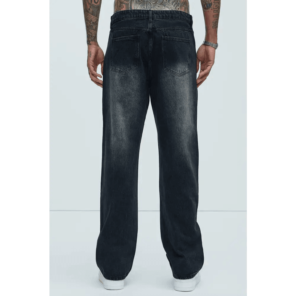 Black Distressed Straight Fit 5-Pocket Denim Pants for Men - Total Trendz