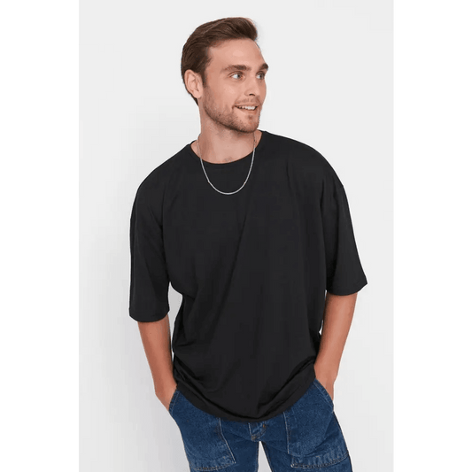 Black Knit Crew Neck Short Sleeve T-Shirt for Casual Wear - Total Trendz