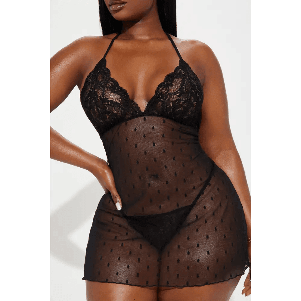 Black Lace Babydoll Dress for Elegant Evening Wear - Total Trendz