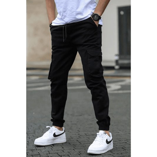 Black Skinny Fit Cargo Pants with Double Pockets for Casual Wear - Total Trendz