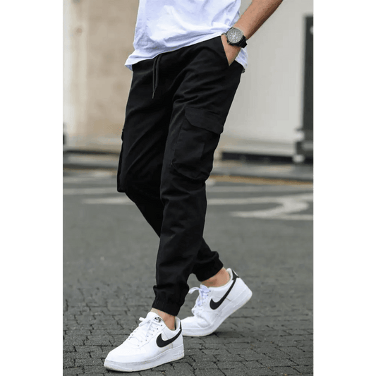 Black Skinny Fit Cargo Pants with Double Pockets for Casual Wear - Total Trendz