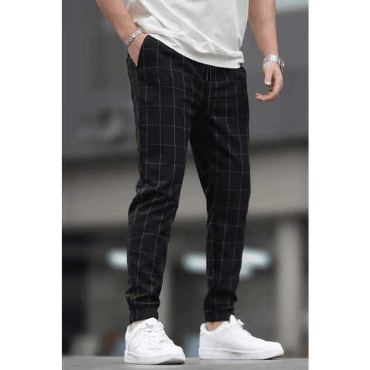 Black Skinny Fit Cotton-Elastane Casual Dress Pants with Pockets - Total Trendz