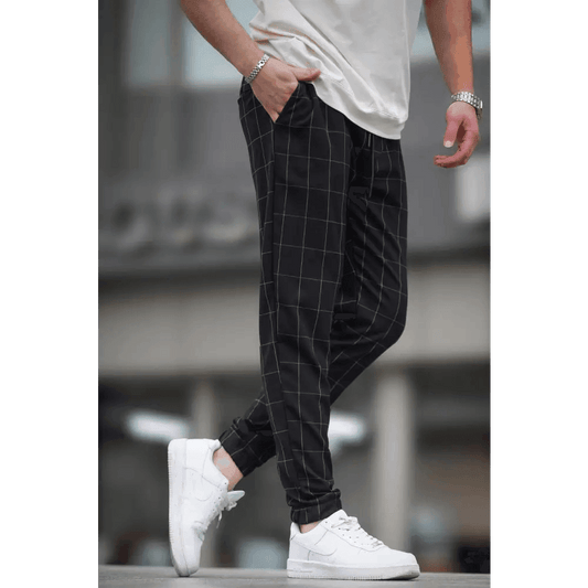 Black Skinny Fit Cotton-Elastane Casual Dress Pants with Pockets - Total Trendz