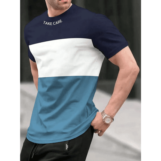 Blue and White Colorblock Clothing with Short Sleeve Length and Regular Fit - Total Trendz