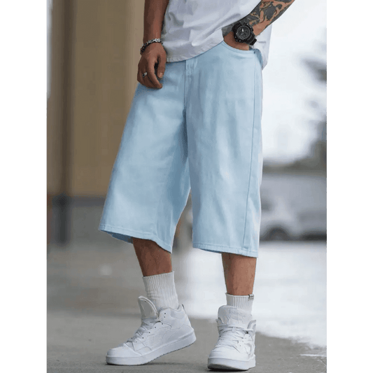 Blue Cotton Denim Bermuda Shorts for Casual Clothing - Total Trendz