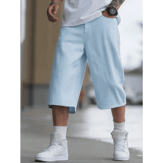 Blue Cotton Denim Bermuda Shorts for Casual Clothing - Total Trendz