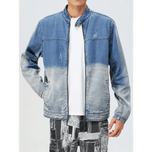 Blue Long Sleeve Bomber Style Casual Denim Jacket - Total Trendz