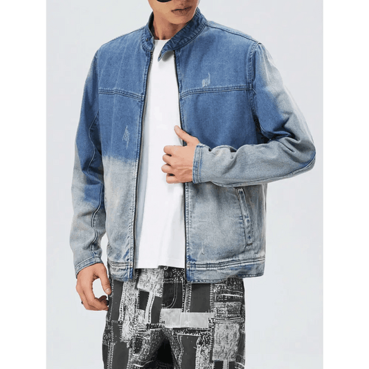 Blue Long Sleeve Bomber Style Casual Denim Jacket - Total Trendz