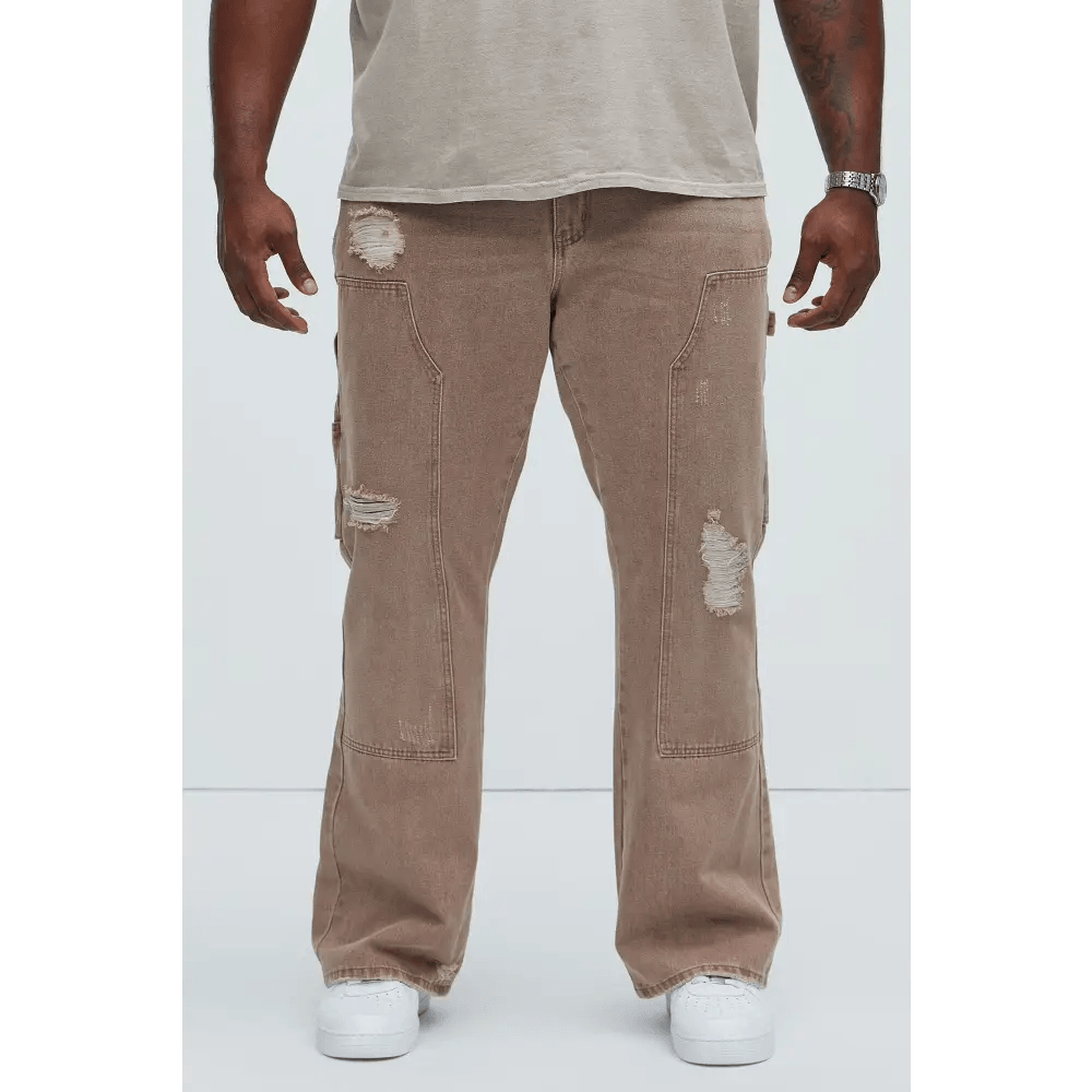 Brown Distressed Denim Carpenter Pants – Unique 100% Cotton Clothing - Total Trendz