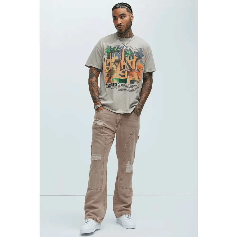 Brown Distressed Denim Carpenter Pants – Unique 100% Cotton Clothing - Total Trendz