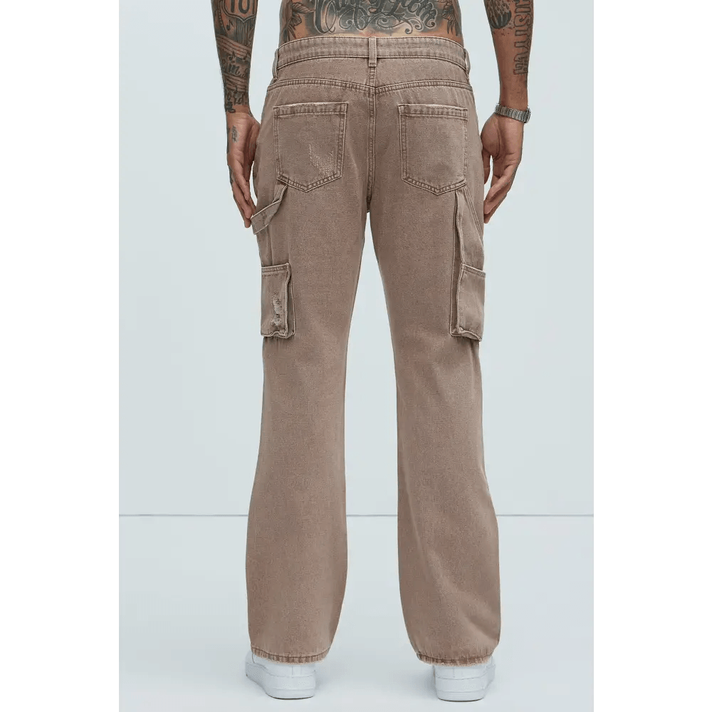 Brown Distressed Denim Carpenter Pants – Unique 100% Cotton Clothing - Total Trendz