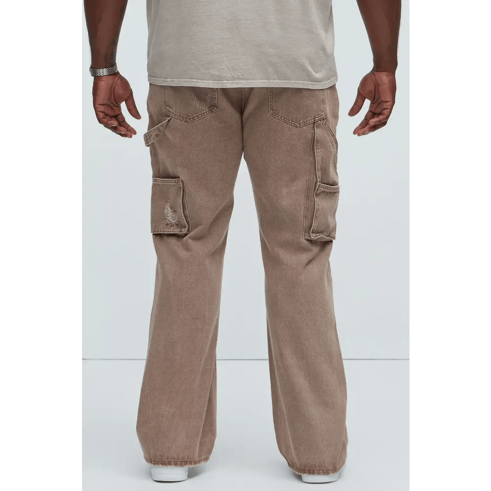 Brown Distressed Denim Carpenter Pants – Unique 100% Cotton Clothing - Total Trendz