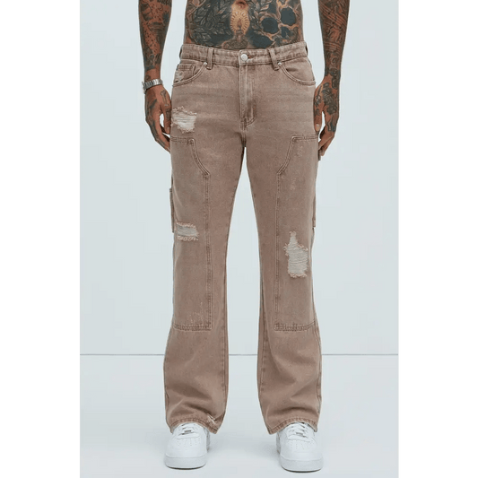 Brown Distressed Denim Carpenter Pants – Unique 100% Cotton Clothing - Total Trendz