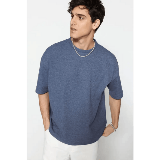 Brown Short Sleeve Crew Neck Knit T-Shirt for Casual Wear - Total Trendz