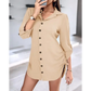 Striped Shirred Buttoned Drawstring Shirt Dress - Total Trendz