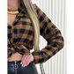 Plaid Print Buttoned Casual Long Sleeve Top - Total Trendz