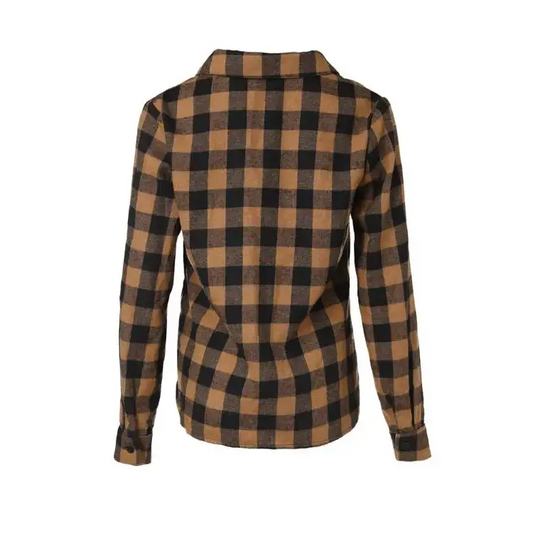 Plaid Print Buttoned Casual Long Sleeve Top - Total Trendz