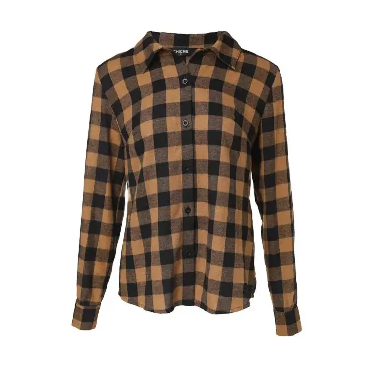 Plaid Print Buttoned Casual Long Sleeve Top - Total Trendz