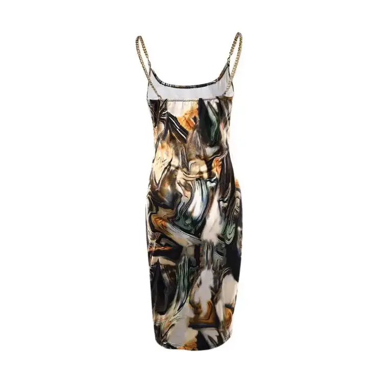 Marble Print Chain Strap Bodycon Dress - Total Trendz