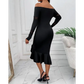 Off Shoulder Rhinestone Decor Slit Ruffles Party Dress - Total Trendz