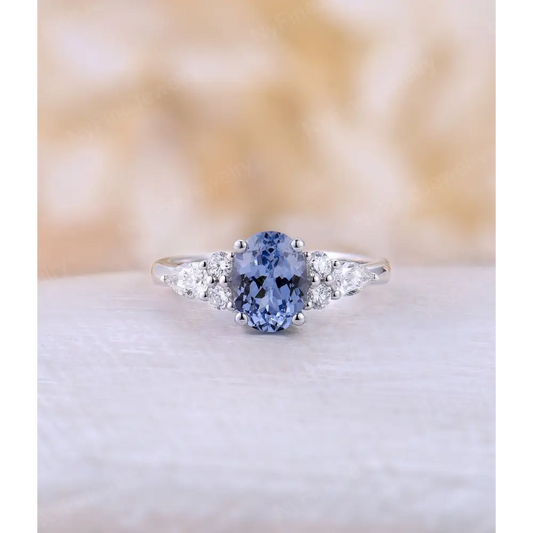 Customizable Vintage Lab Sapphire Engagement Ring with Comfortable Band - Rings