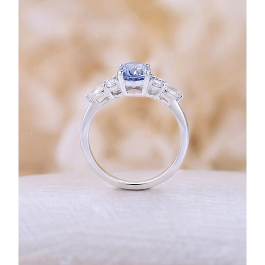 Customizable Vintage Lab Sapphire Engagement Ring with Comfortable Band - Rings