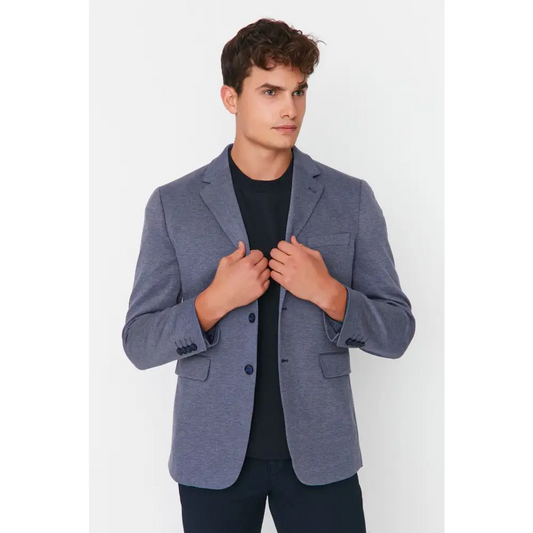 Dark Blue Fitted Business Dress with Lapel Collar and Long Sleeves - Total Trendz