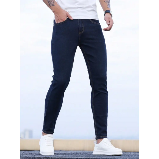 Dark Wash Skinny Denim Jeans with Zipper Closure for Everyday Clothing - Total Trendz