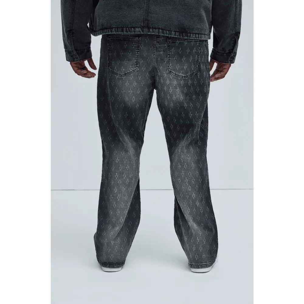 Black Wash Pattern Slim Flared Fit Jeans - Unique Distressed Design - Total Trendz