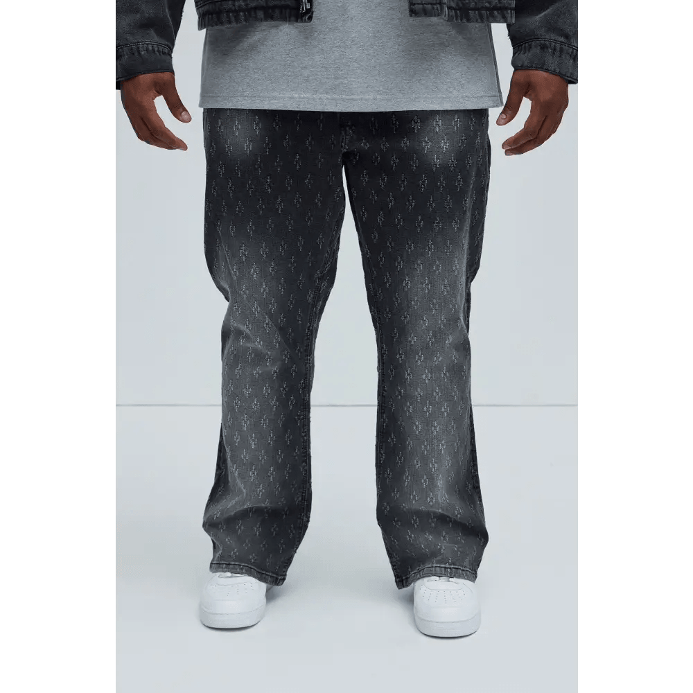 Black Wash Pattern Slim Flared Fit Jeans - Unique Distressed Design - Total Trendz