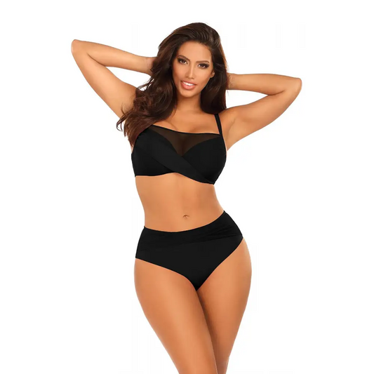 Elegant Two-Piece Swimsuit with Underwired Bardot Bra and Mesh Detail - Total Trendz