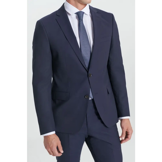 Fitted Dark Blue Wool Business Dress with Long Sleeves - Total Trendz