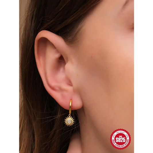 Gold Plated Sterling Silver Earrings with Cubic Zirconia Accents - Total Trendz